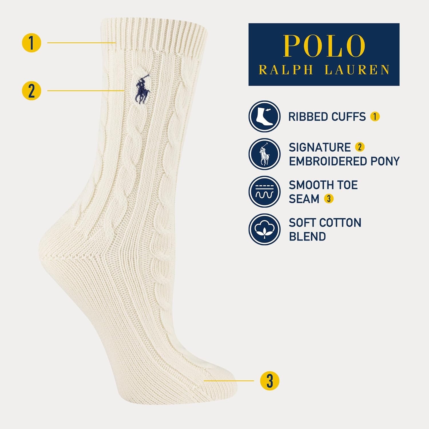 imagePOLO RALPH LAUREN Womens Cable Solid Color Crew SocksRoyal Blue