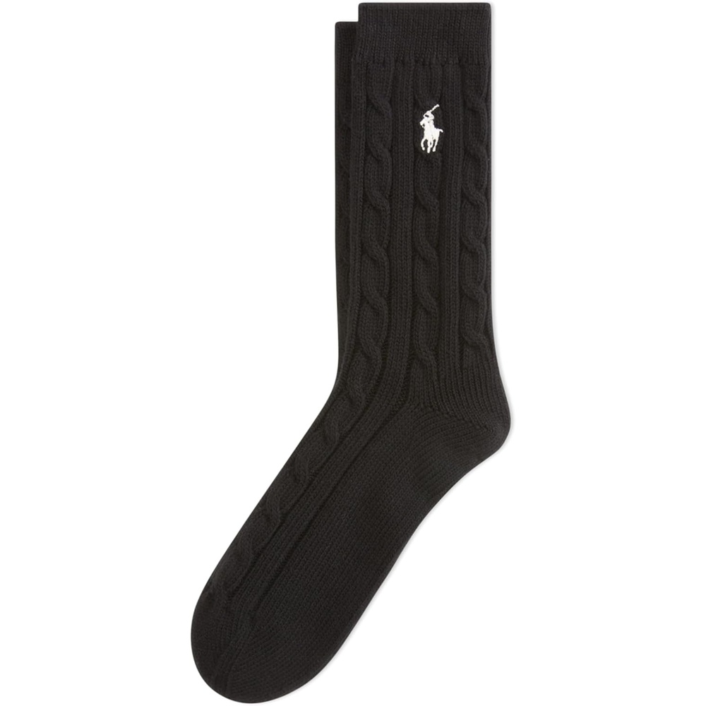 imagePOLO RALPH LAUREN Womens Cable Solid Color Crew SocksBlack