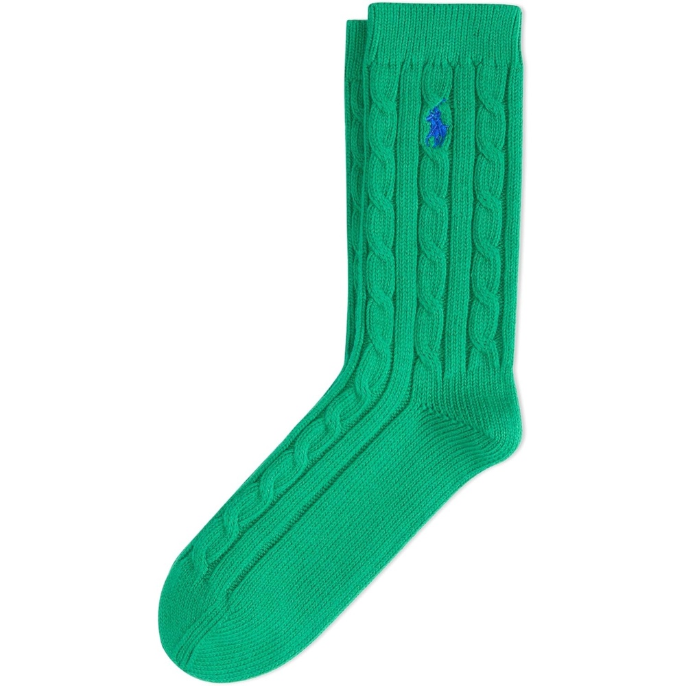 imagePOLO RALPH LAUREN Womens Cable Solid Color Crew SocksGreen