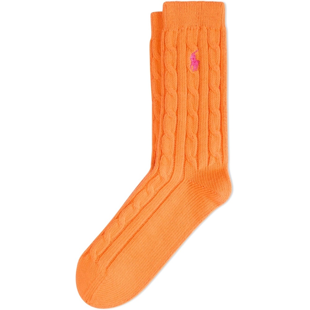imagePOLO RALPH LAUREN Womens Cable Solid Color Crew SocksOrange