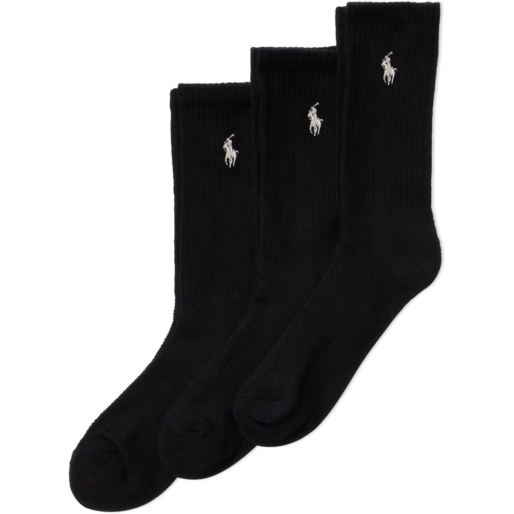 imagePOLO RALPH LAUREN Womens Cushioned Cotton Sport Crew Socks  3 Pair Pack  Athletic Half Cushion ComfortBlack