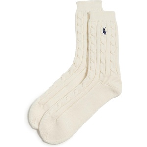 POLO RALPH LAUREN Women’s Cable Solid Color Crew Socks(Ivory)
