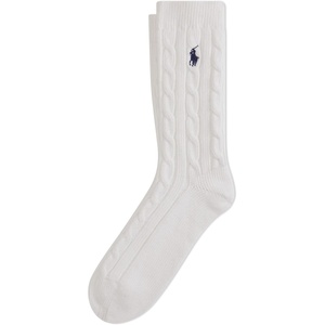 POLO RALPH LAUREN Women’s Cable Solid Color Crew Socks(White)