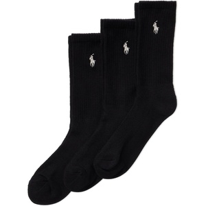 POLO RALPH LAUREN Women’s Cushioned Cotton Sport Crew Socks – 3 Pair Pack – Athletic Half Cushion Comfort(Black)