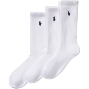 POLO RALPH LAUREN Women’s Cushioned Cotton Sport Crew Socks – 3 Pair Pack – Athletic Half Cushion Comfort(White)