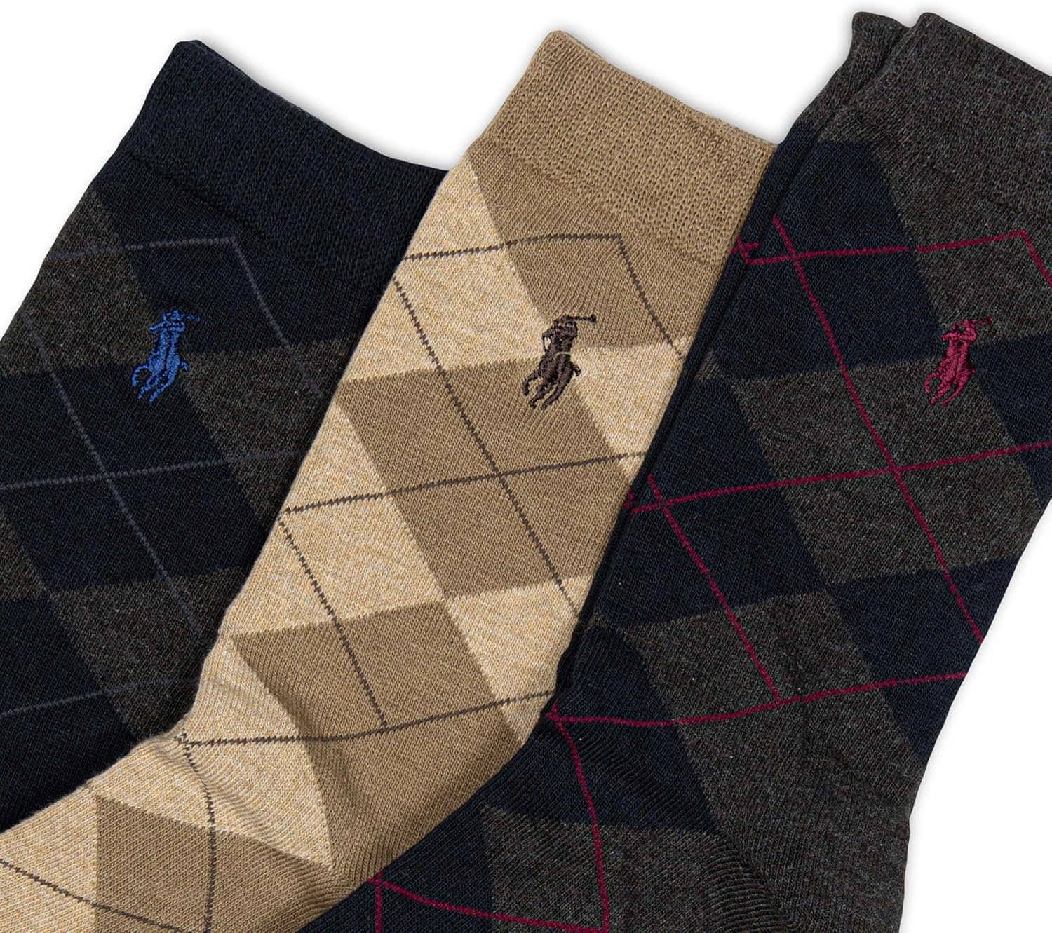 imagePOLO RALPH LAUREN Boys Argyle Pattern Dress Crew Socks 3 Pair Pack Soft Lightweight Cotton ComfortCharcoal Assorted