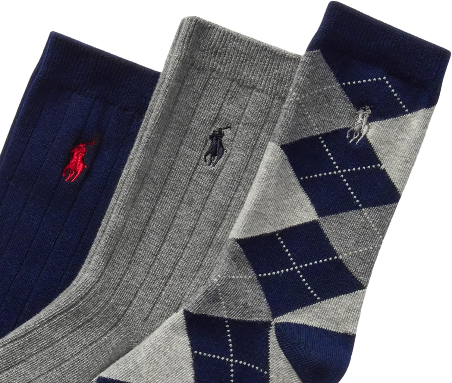imagePOLO RALPH LAUREN Boys Argyle Pattern Dress Crew Socks 3 Pair Pack Soft Lightweight Cotton ComfortNavy Assorted