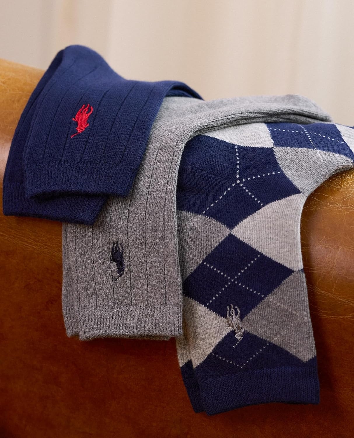 imagePOLO RALPH LAUREN Boys Argyle Pattern Dress Crew Socks 3 Pair Pack Soft Lightweight Cotton ComfortNavy Assorted