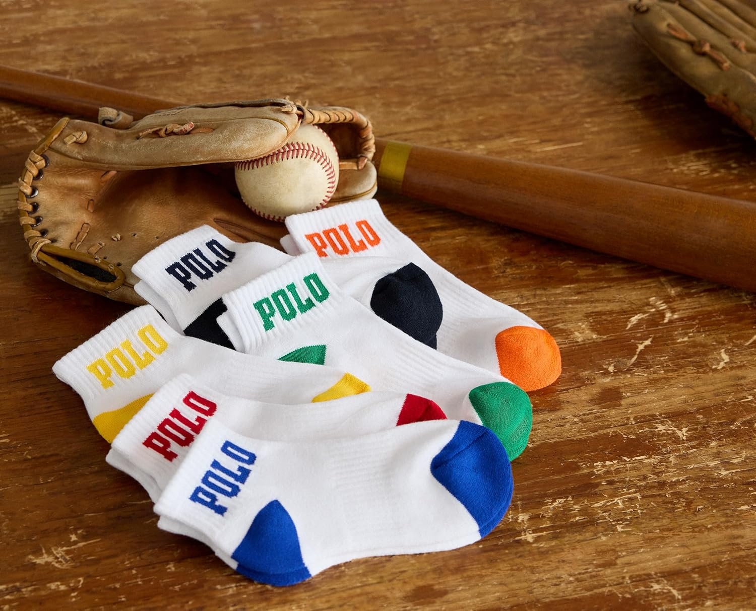 imagePOLO RALPH LAUREN Boys Athletic Performance Ankle Socks 6 Pair Pack Soft Cushioned ComfortWhite Color Tip Cotton