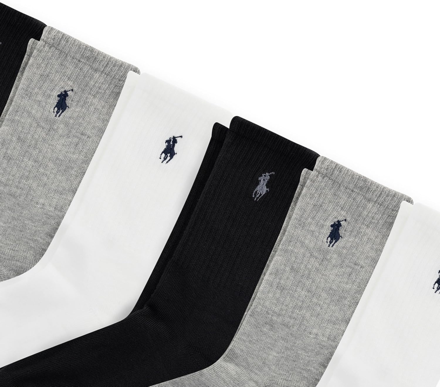 imagePOLO RALPH LAUREN Boys Athletic Performance Crew Socks 6 Pair Pack Soft Cushioned ComfortGray Assorted