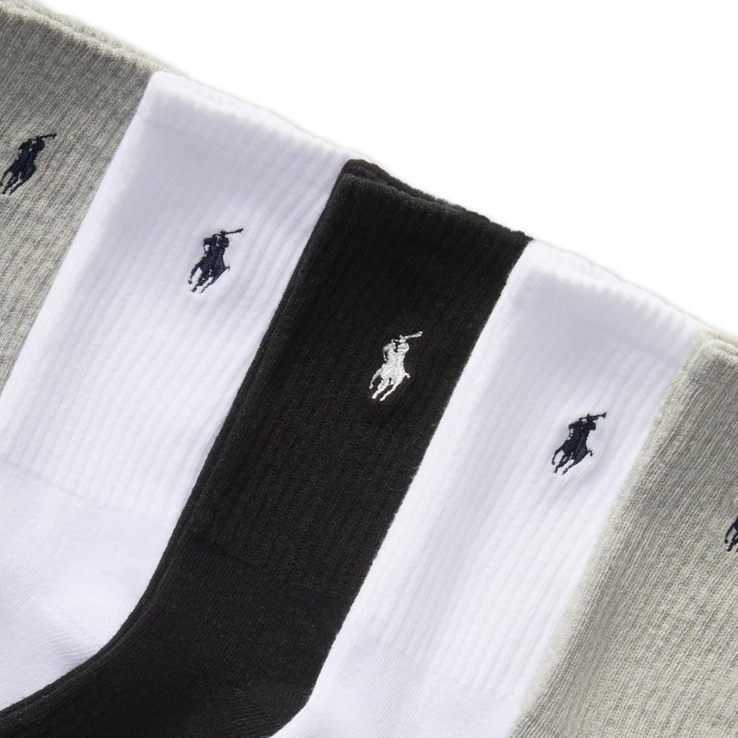 imagePOLO RALPH LAUREN Boys Athletic Performance Crew Socks 6 Pair Pack Soft Cushioned ComfortGray Heather Assorted
