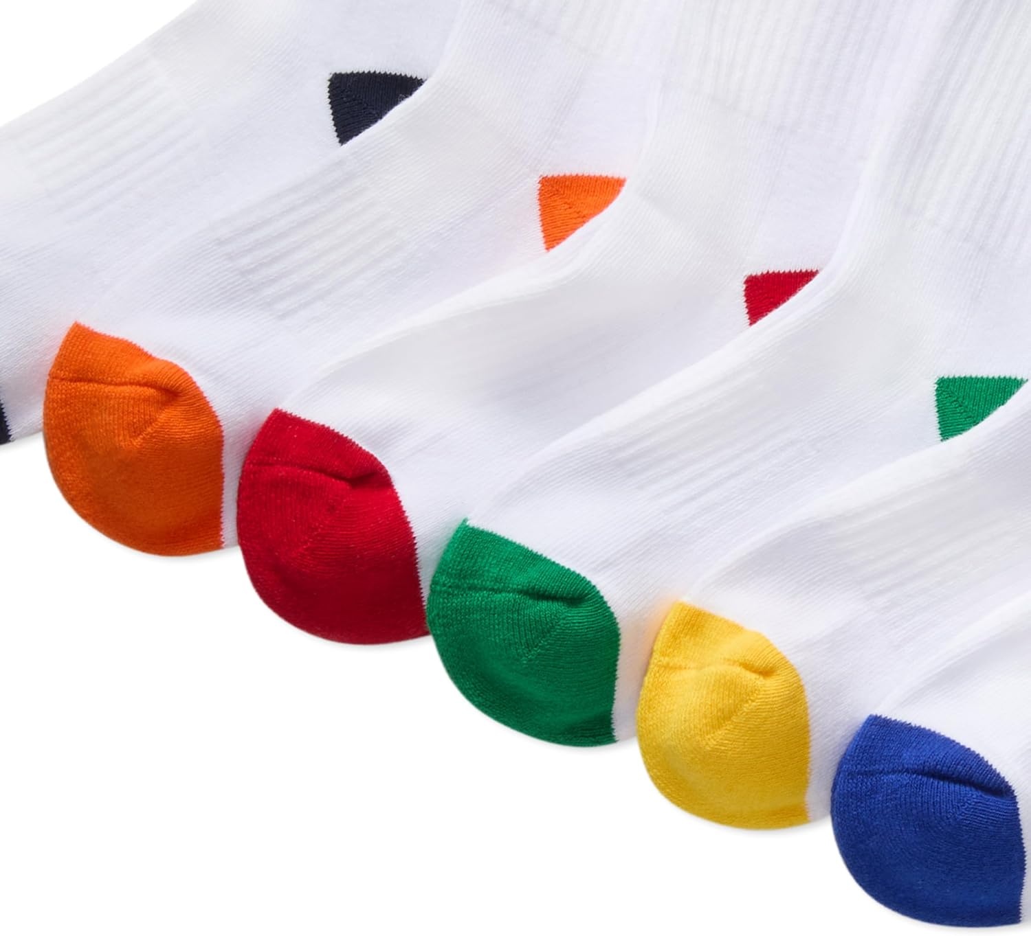 imagePOLO RALPH LAUREN Boys Athletic Performance Crew Socks 6 Pair Pack Soft Cushioned ComfortWhite Color Tip Cotton