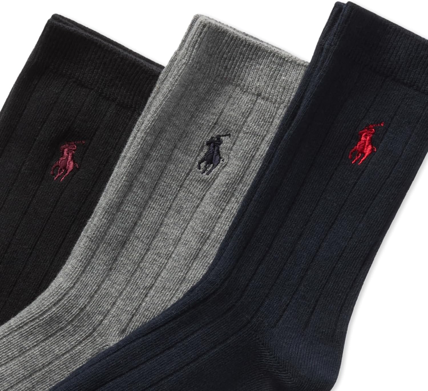 imagePOLO RALPH LAUREN Boys Classic Solid Rib Dress Crew Socks 3 Pair Pack Sustainable Cotton ComfortNavy Assorted