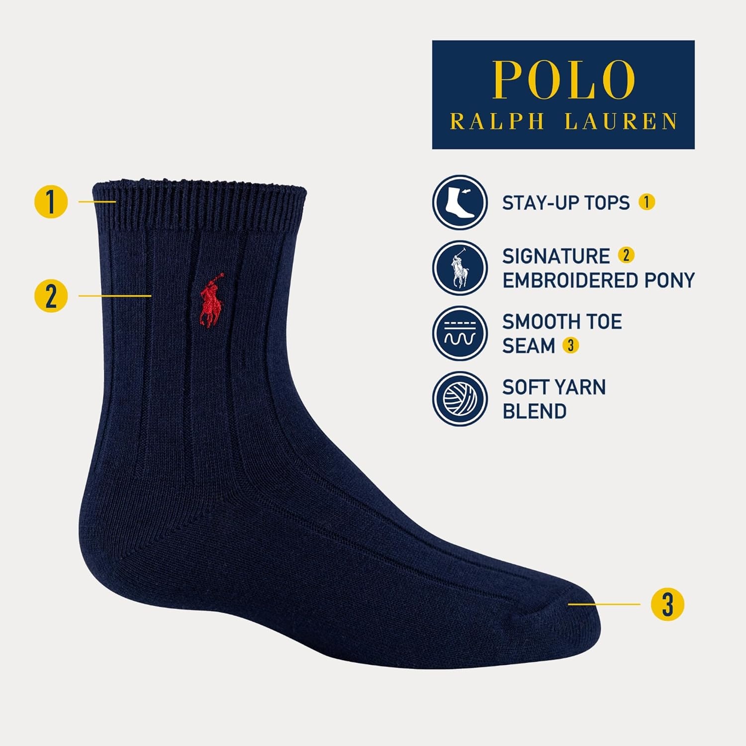 imagePOLO RALPH LAUREN Boys Classic Solid Rib Dress Crew Socks 3 Pair Pack Sustainable Cotton ComfortTan