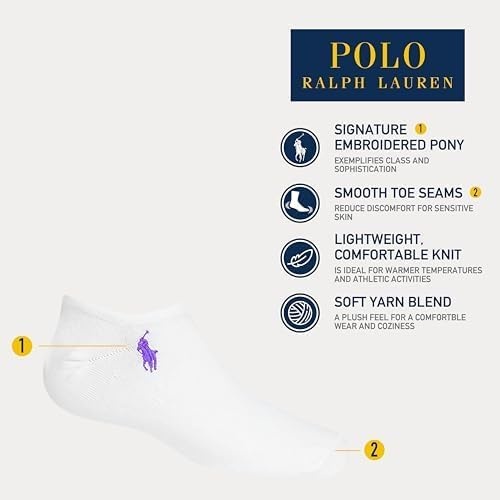 imagePOLO RALPH LAUREN Girls Athletic Performance Low Cut Soft Lightweight Comfort Socks 6PackWhite