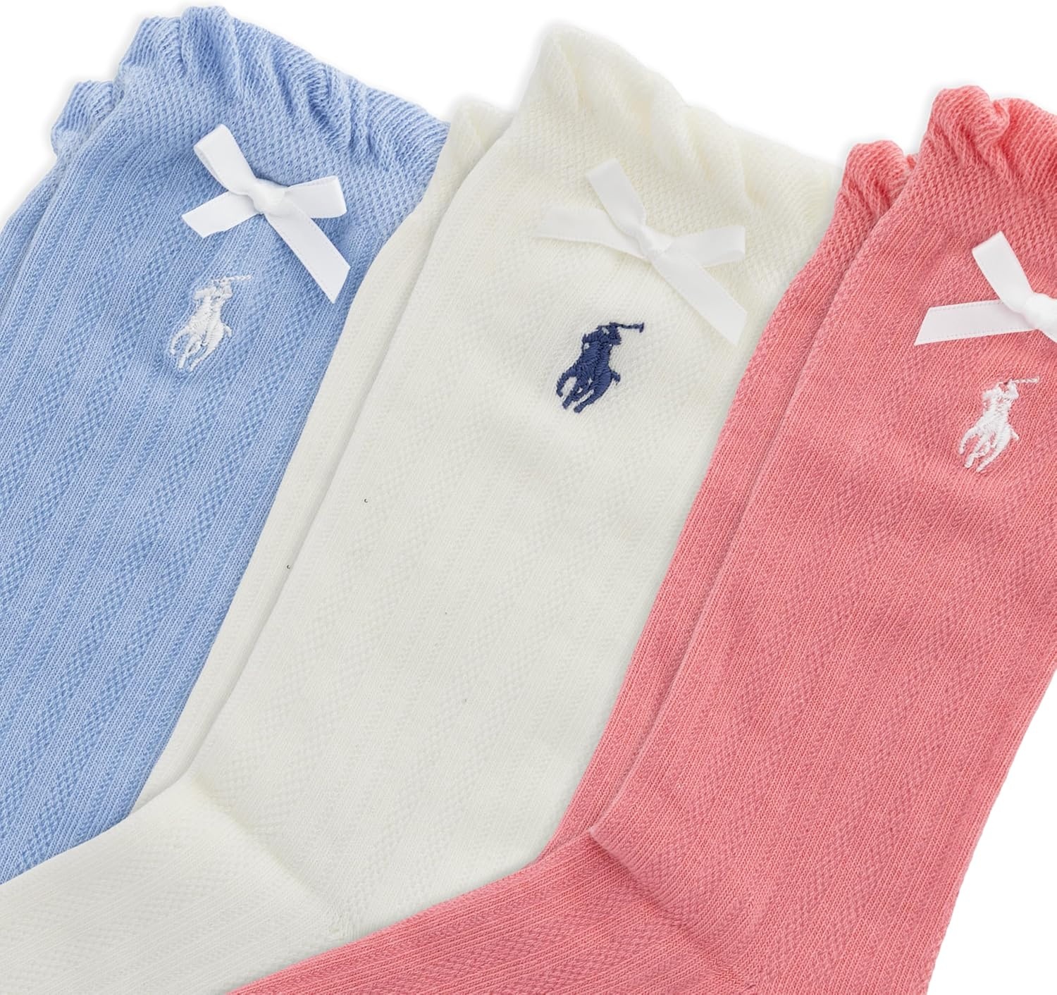 imagePOLO RALPH LAUREN Girls Ribbon Pointelle Ankle Socks 3 Pair Pack Cotton Ruffle TopLight Assorted