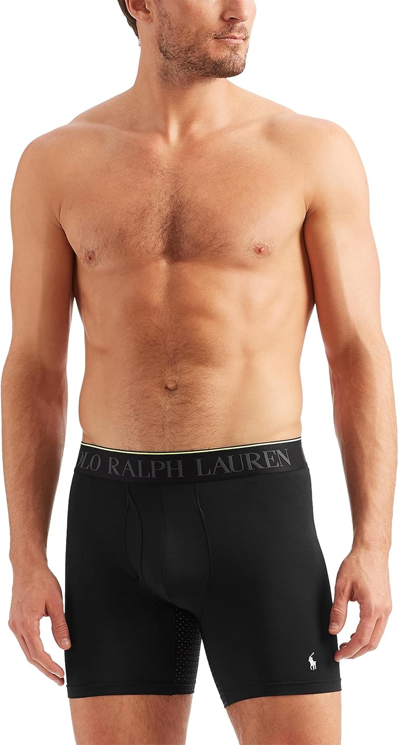 imagePOLO RALPH LAUREN Mens 4D Flex Performance Air Boxer Briefs Regular and Long Leg 3PackPolo BlackWhite 3 Pack