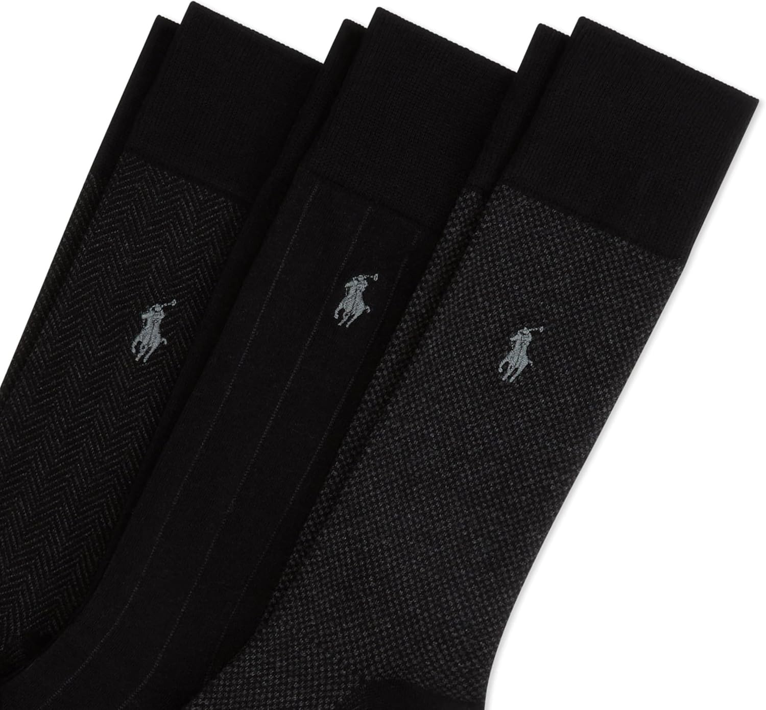 imagePOLO RALPH LAUREN Mens Assorted Pattern Dress Crew Socks 3 Pair Pack Soft Lightweight CottonBlack Assorted