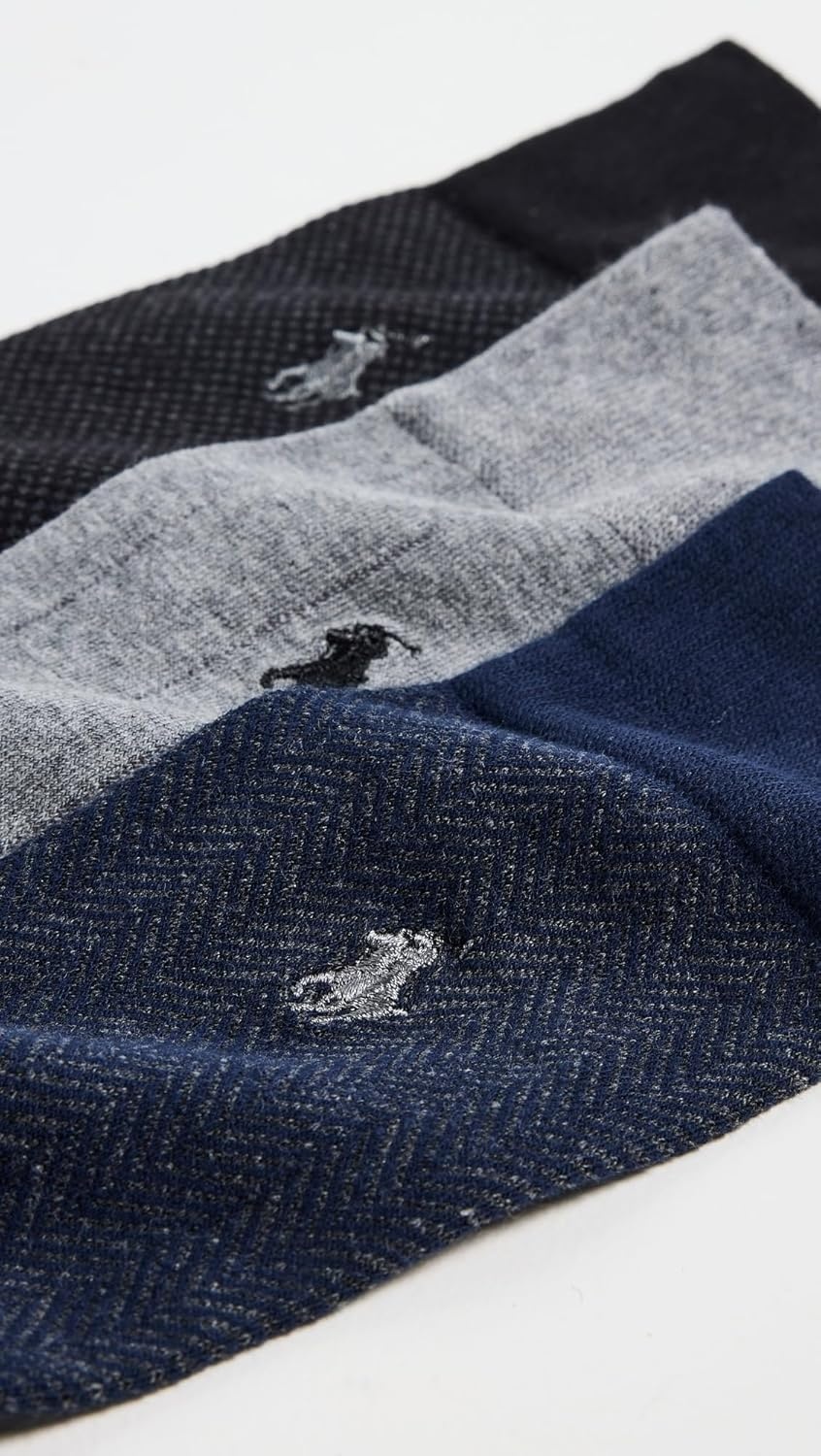 imagePOLO RALPH LAUREN Mens Assorted Pattern Dress Crew Socks 3 Pair Pack Soft Lightweight CottonGents Navy Assorted