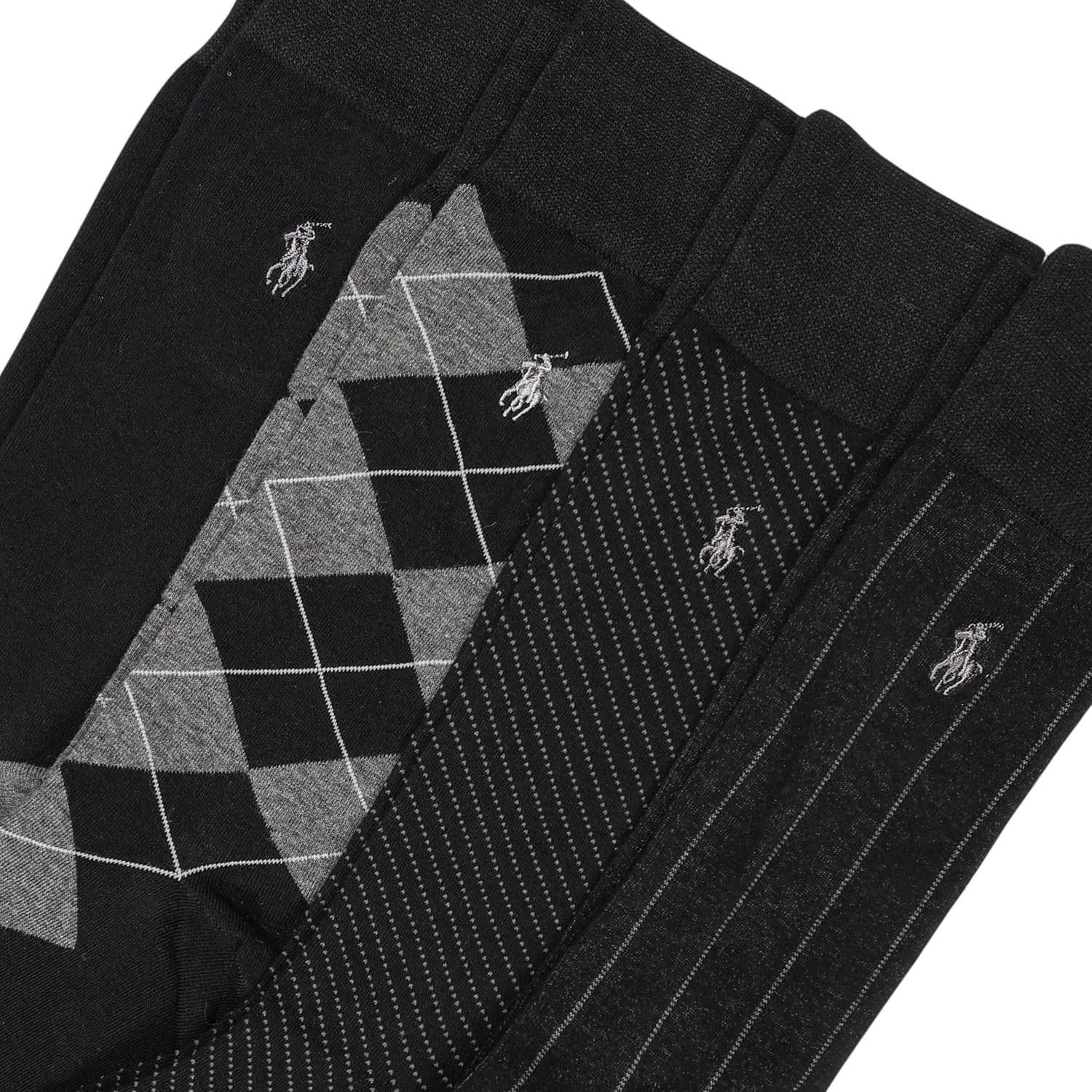imagePOLO RALPH LAUREN Mens Assorted Pattern Dress Crew Socks 4PackBlack