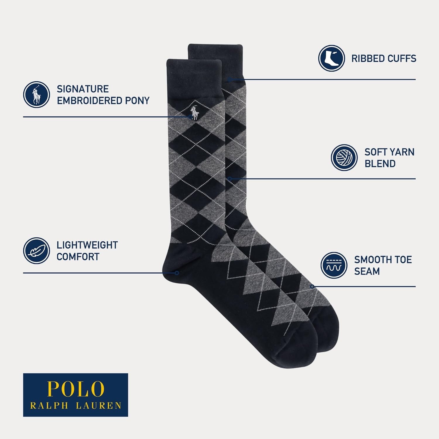 imagePOLO RALPH LAUREN Mens Assorted Pattern Dress Crew Socks 4PackBlack