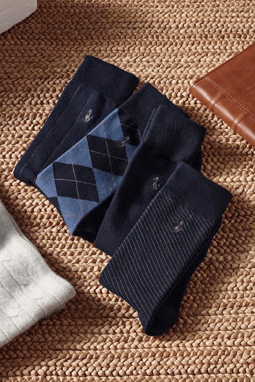 imagePOLO RALPH LAUREN Mens Assorted Pattern Dress Crew Socks 4PackBlack