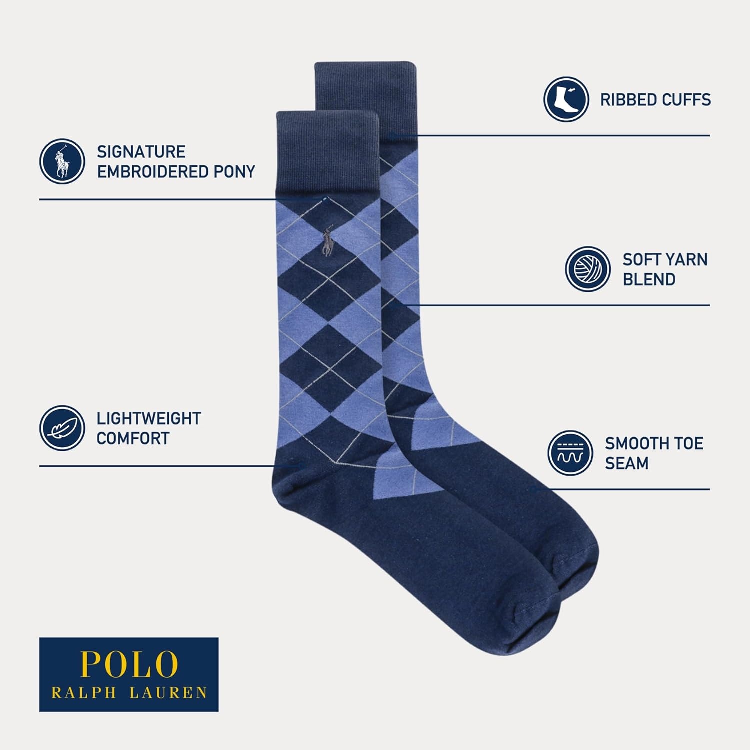 imagePOLO RALPH LAUREN Mens Assorted Pattern Dress Crew Socks 4PackBlue