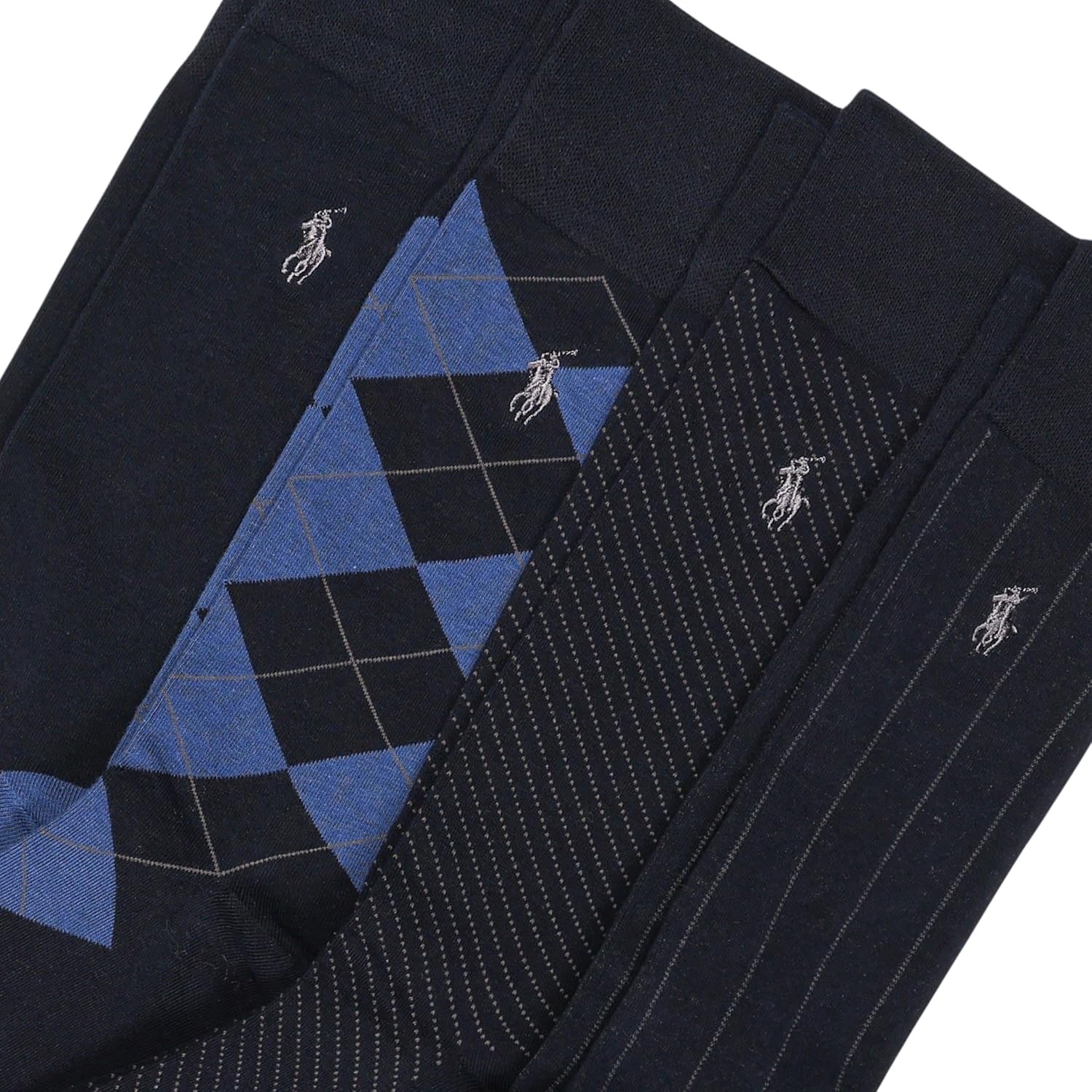 imagePOLO RALPH LAUREN Mens Assorted Pattern Dress Crew Socks 4PackBlue