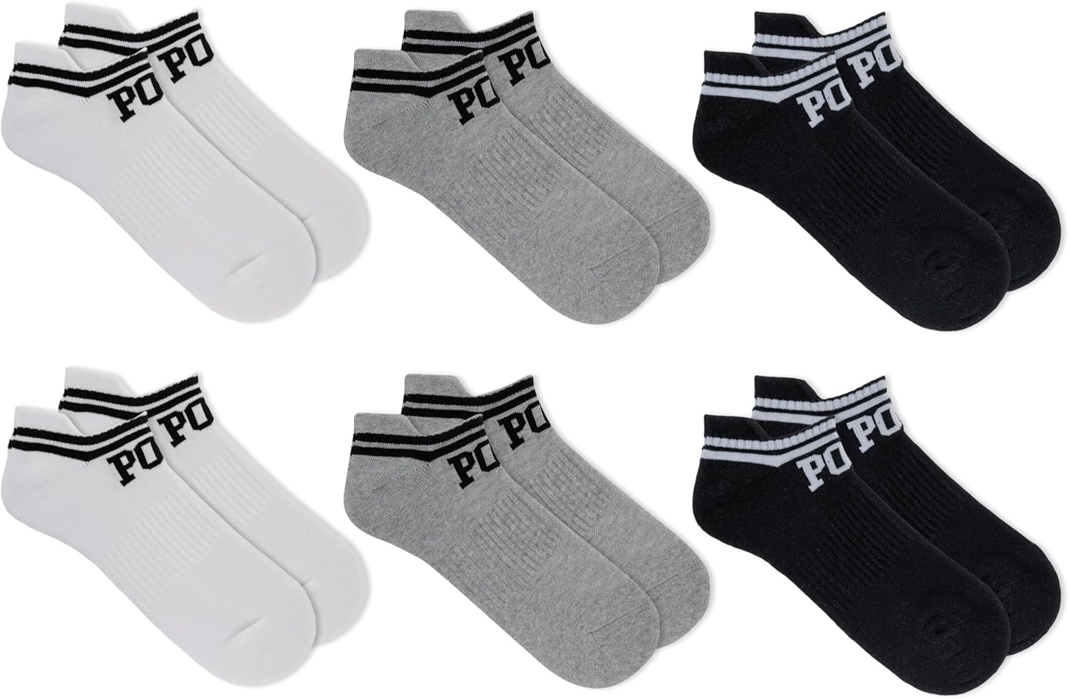 imagePOLO RALPH LAUREN Mens Athletic Performance Cotton Low Cut Socks 6 Pair Pack Moisture Wicking MeshDouble Bar Polo