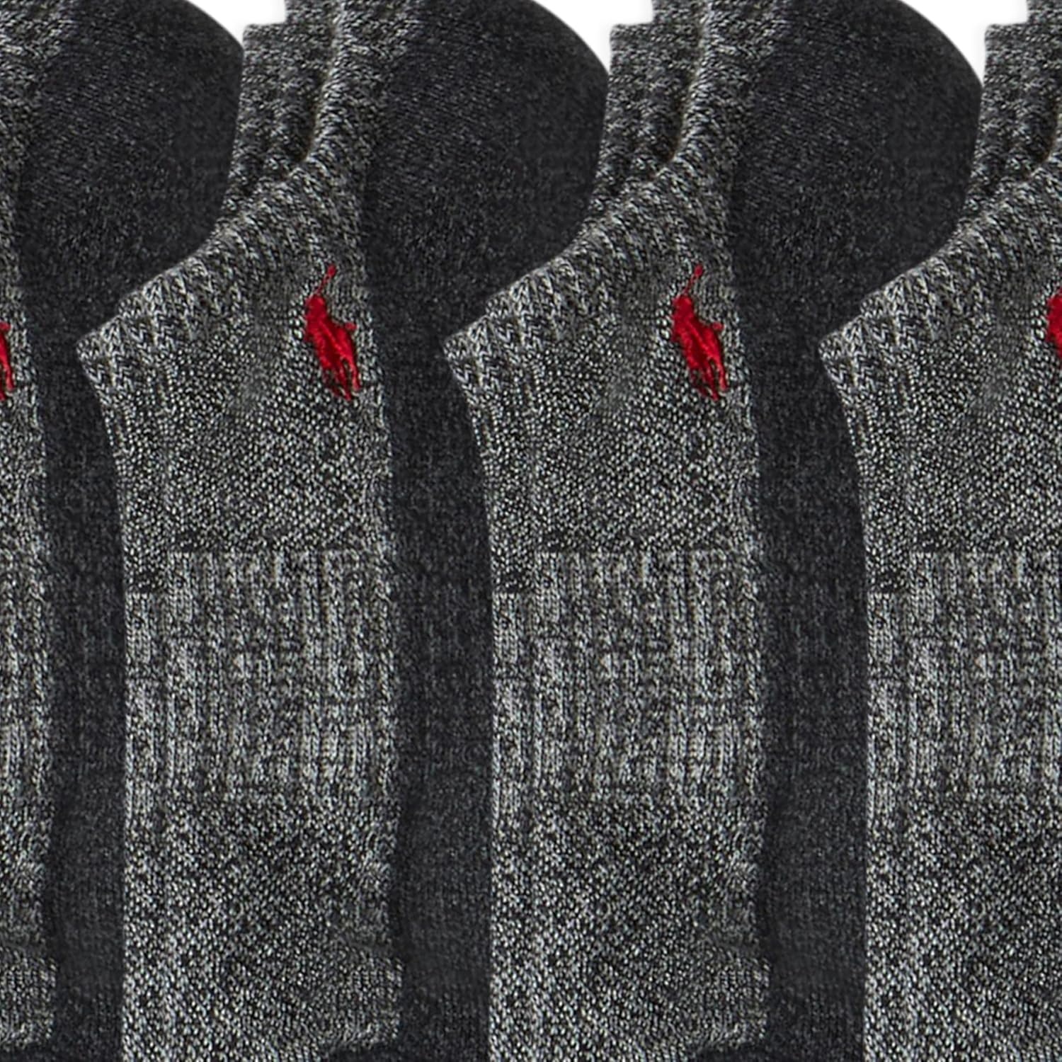 imagePOLO RALPH LAUREN Mens Athletic Performance Cotton Low Cut Socks 6 Pair Pack Moisture Wicking MeshGray Marl Contrast