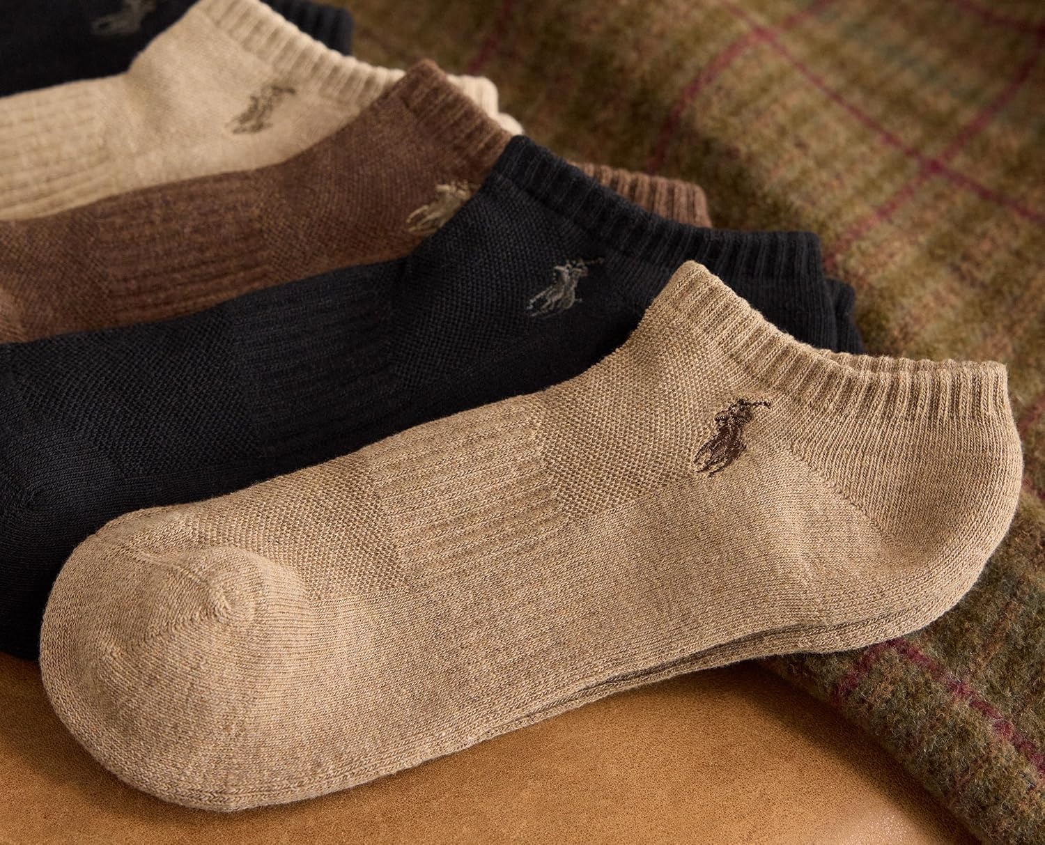 imagePOLO RALPH LAUREN Mens Athletic Performance Cotton Low Cut Socks 6 Pair Pack Moisture Wicking MeshGrey HeatherAssorted