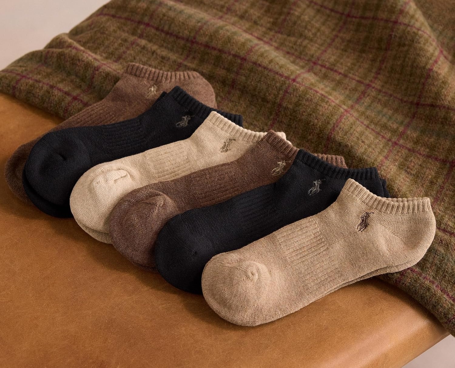 imagePOLO RALPH LAUREN Mens Athletic Performance Cotton Low Cut Socks 6 Pair Pack Moisture Wicking MeshGrey HeatherAssorted