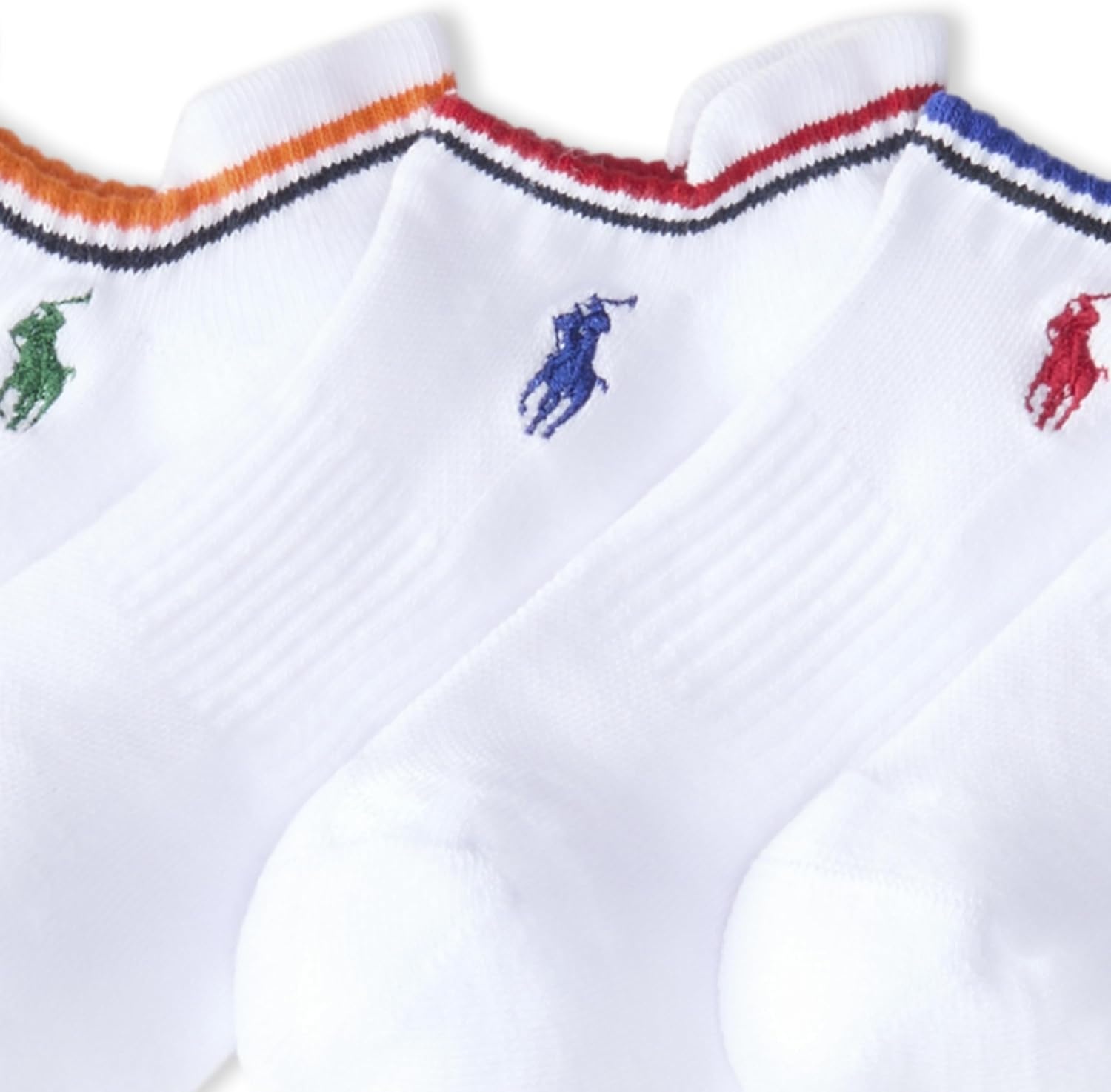 imagePOLO RALPH LAUREN Mens Athletic Performance Cotton Low Cut Socks 6 Pair Pack Moisture Wicking MeshWhite Stripes