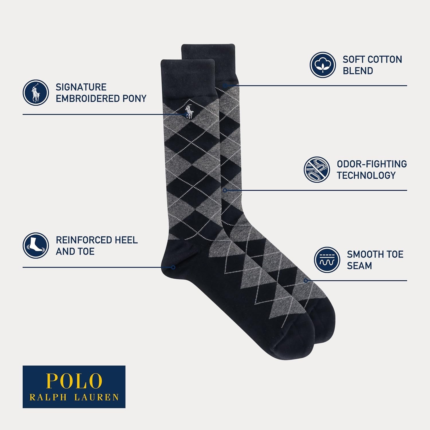 imagePOLO RALPH LAUREN Mens Casual Wool Ribbed Boot Crew Socks 1 Pair Pack Doer LambswoolBlack Assorted