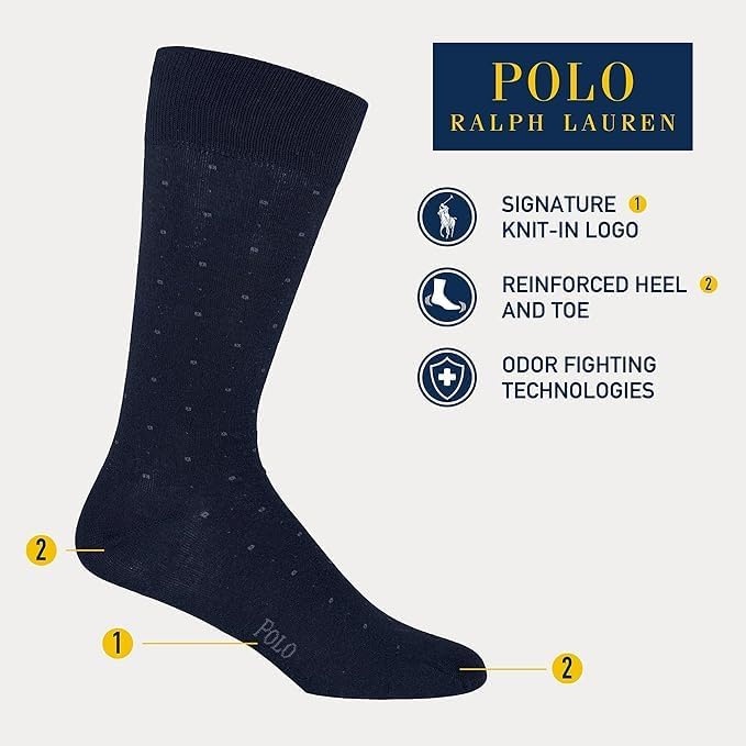 imagePOLO RALPH LAUREN Mens Casual Wool Ribbed Boot Crew Socks 1 Pair Pack Doer LambswoolBrown Assorted