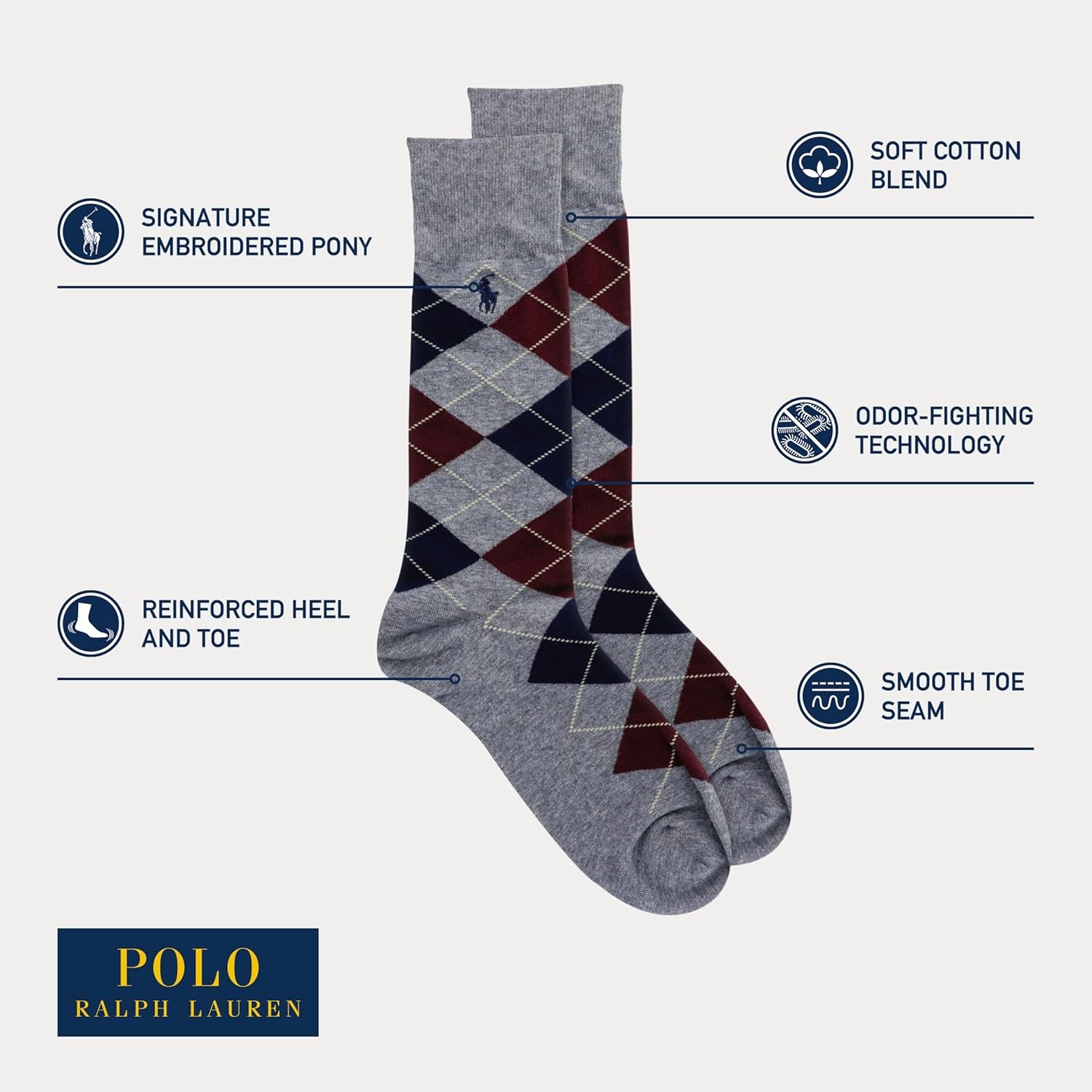 imagePOLO RALPH LAUREN Mens Casual Wool Ribbed Boot Crew Socks 1 Pair Pack Doer LambswoolDeep Pine