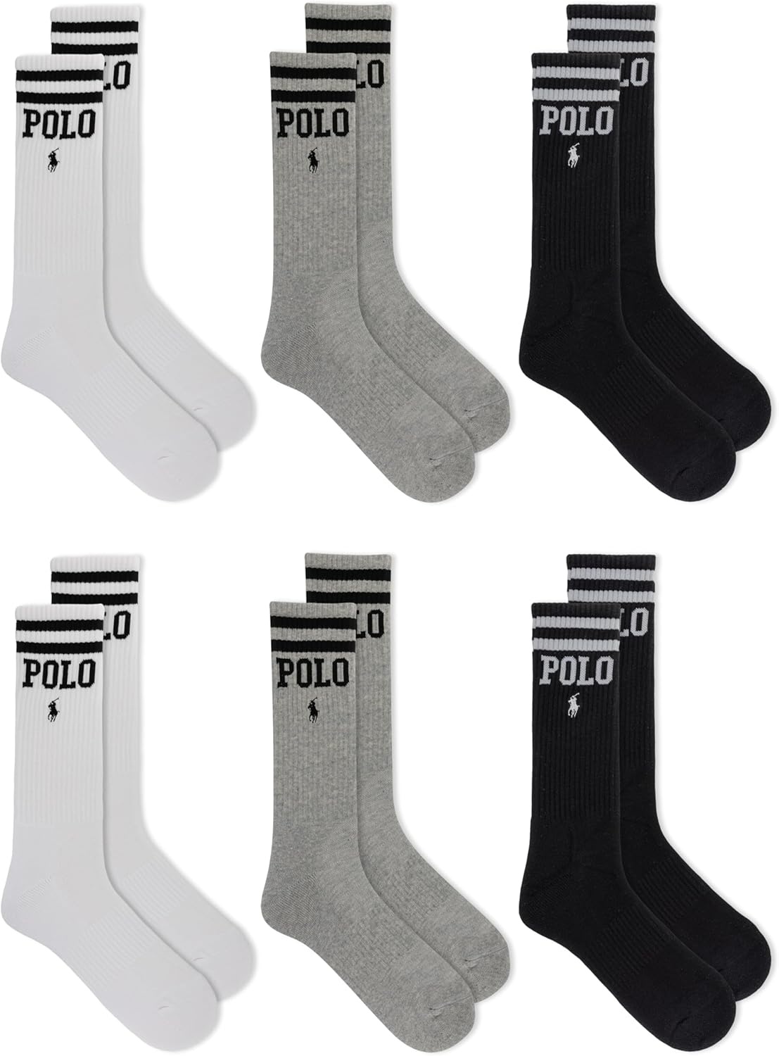 imagePOLO RALPH LAUREN Mens Casual Wool Ribbed Boot Crew Socks 1 Pair Pack Doer LambswoolDouble Bar Polo