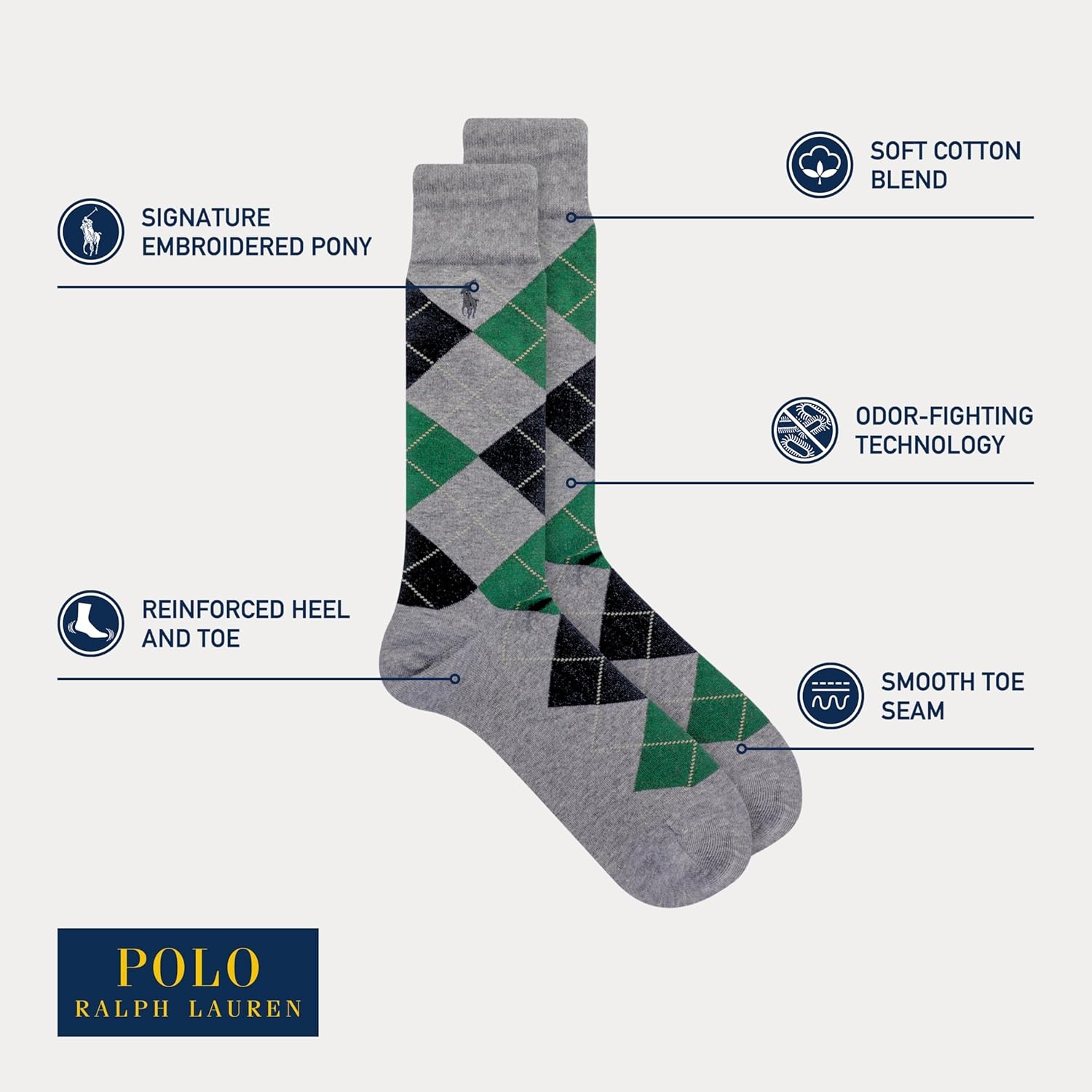 imagePOLO RALPH LAUREN Mens Casual Wool Ribbed Boot Crew Socks 1 Pair Pack Doer LambswoolGreen Assorted