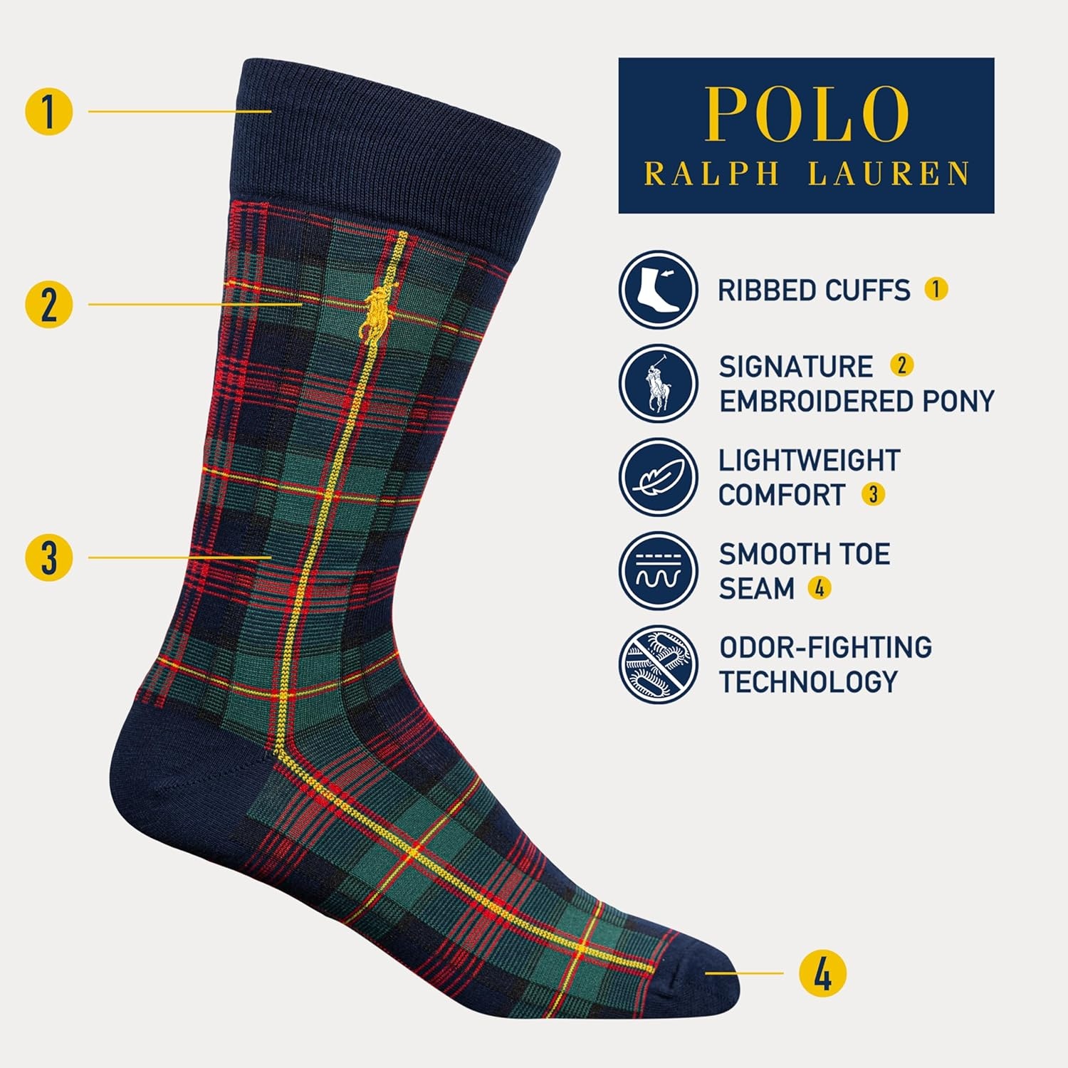 imagePOLO RALPH LAUREN Mens Casual Wool Ribbed Boot Crew Socks 1 Pair Pack Doer LambswoolHoliday Assorted