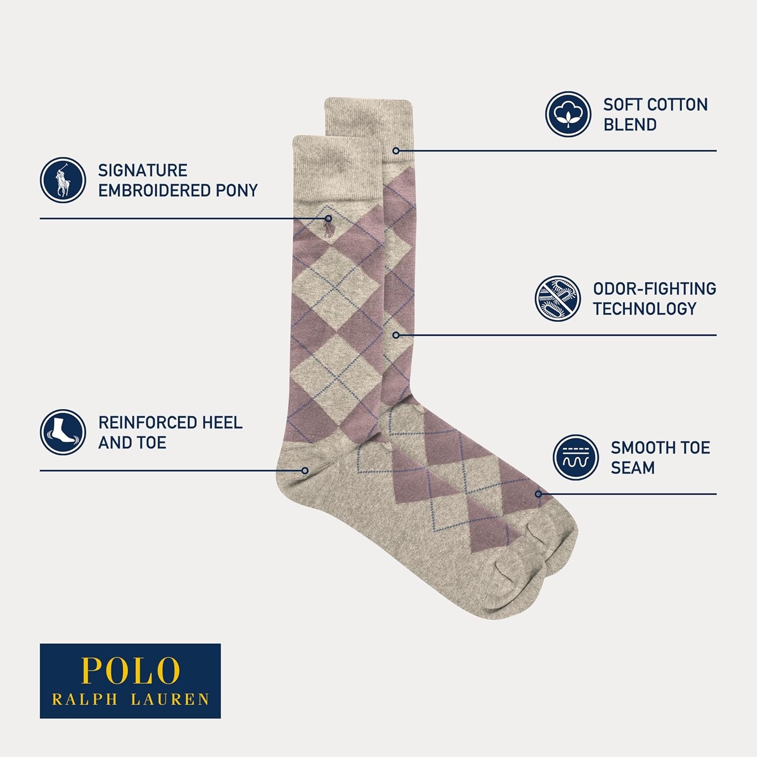 imagePOLO RALPH LAUREN Mens Casual Wool Ribbed Boot Crew Socks 1 Pair Pack Doer LambswoolLight Khaki