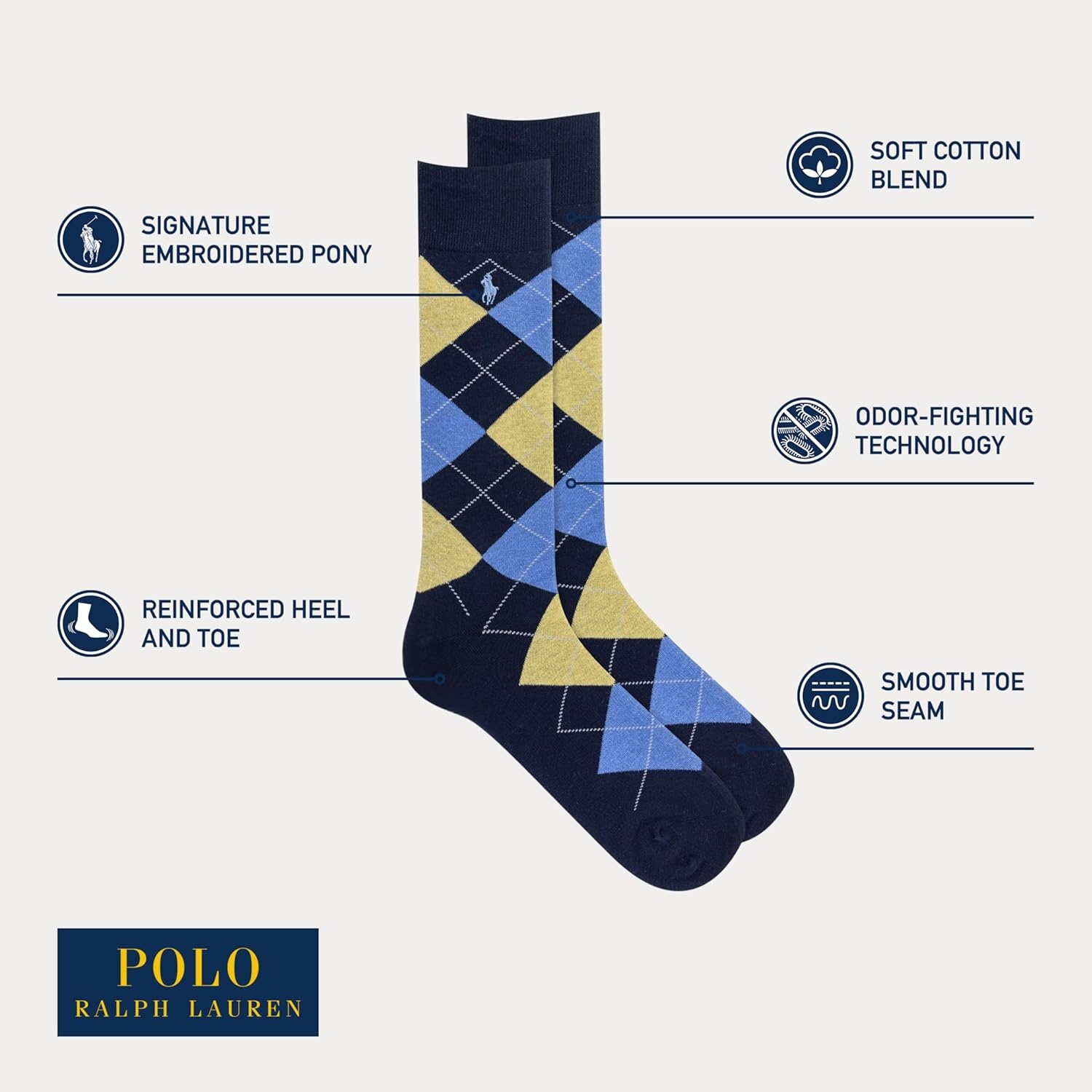 imagePOLO RALPH LAUREN Mens Casual Wool Ribbed Boot Crew Socks 1 Pair Pack Doer LambswoolNavy DotStripeArgyle