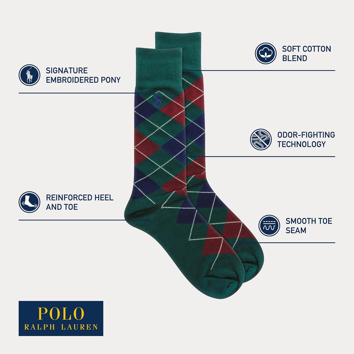 imagePOLO RALPH LAUREN Mens Casual Wool Ribbed Boot Crew Socks 1 Pair Pack Doer LambswoolPine