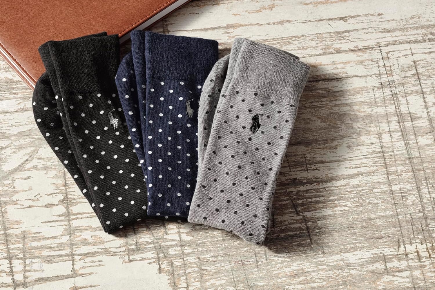 imagePOLO RALPH LAUREN Mens Casual Wool Ribbed Boot Crew Socks 1 Pair Pack Doer LambswoolPowder Blue Dots