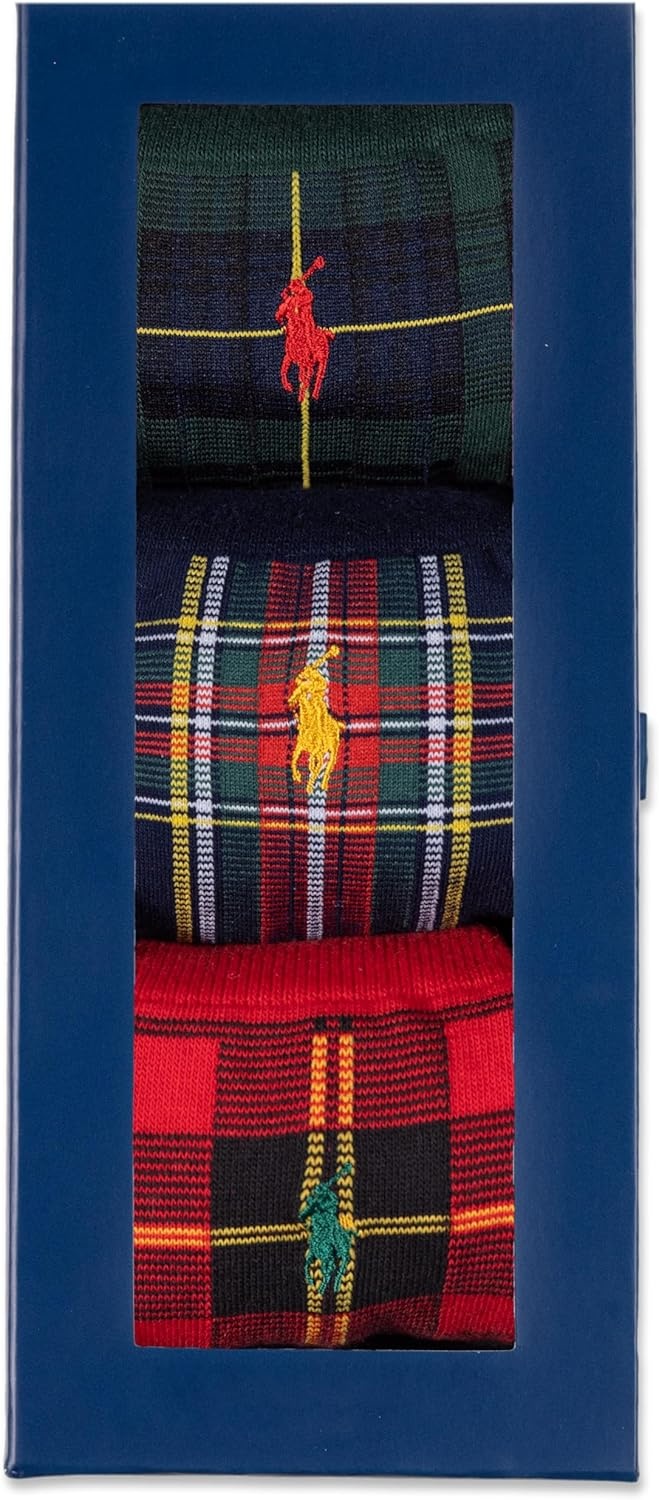 imagePOLO RALPH LAUREN Mens Casual Wool Ribbed Boot Crew Socks 1 Pair Pack Doer LambswoolTartan Gift Box