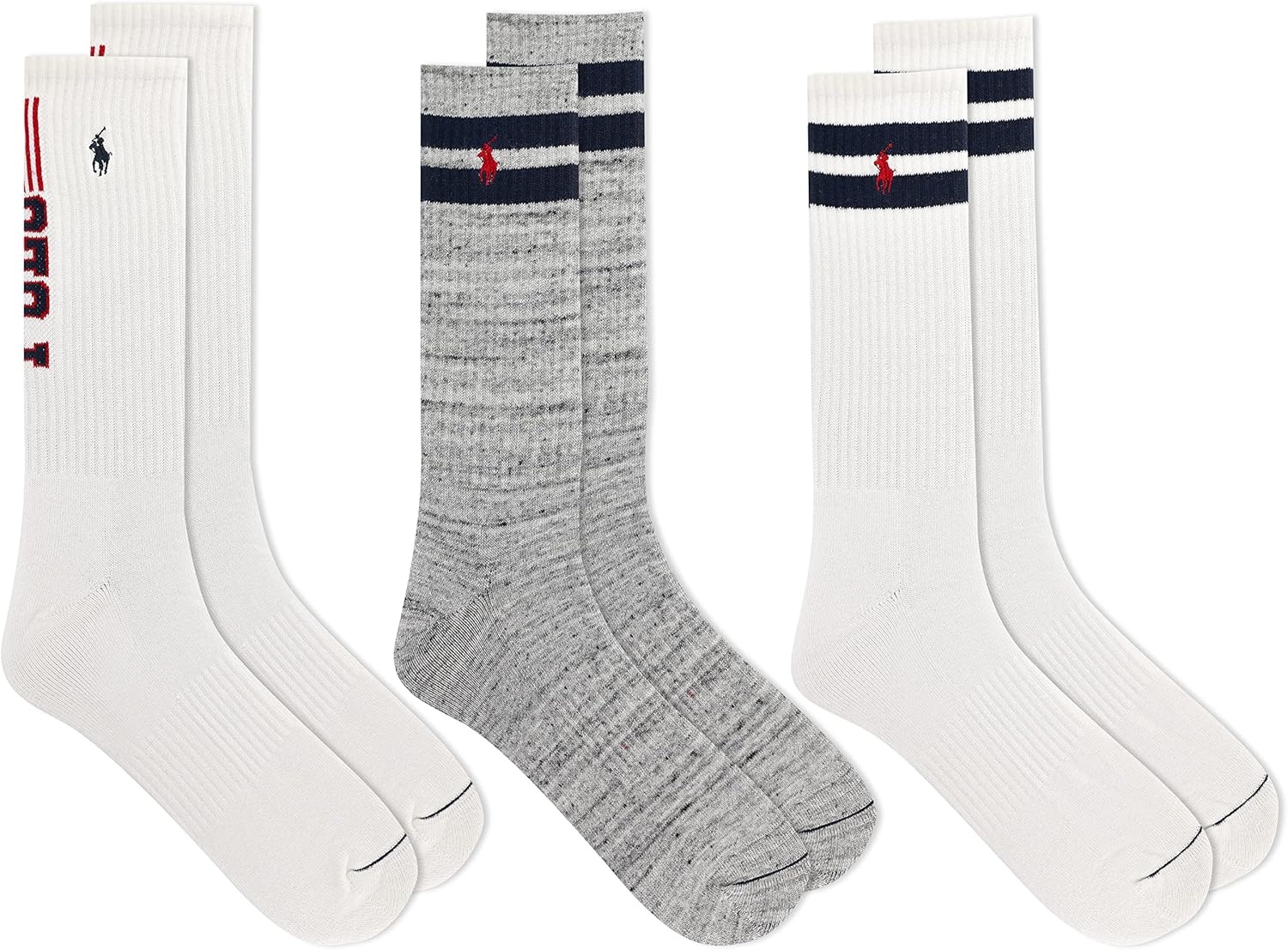imagePOLO RALPH LAUREN Mens Classic Embroidery Big Pony Crew Socks 3 Pair Pack Arch SupportWhite Assorted