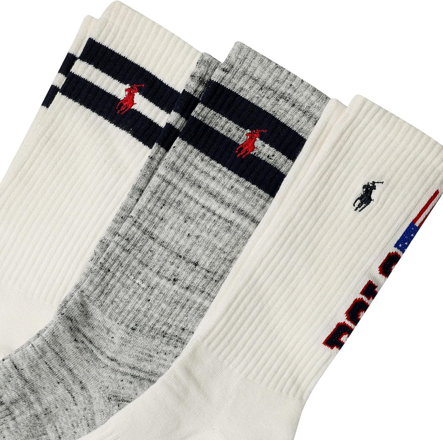 imagePOLO RALPH LAUREN Mens Classic Embroidery Big Pony Crew Socks 3 Pair Pack Arch SupportWhite Assorted