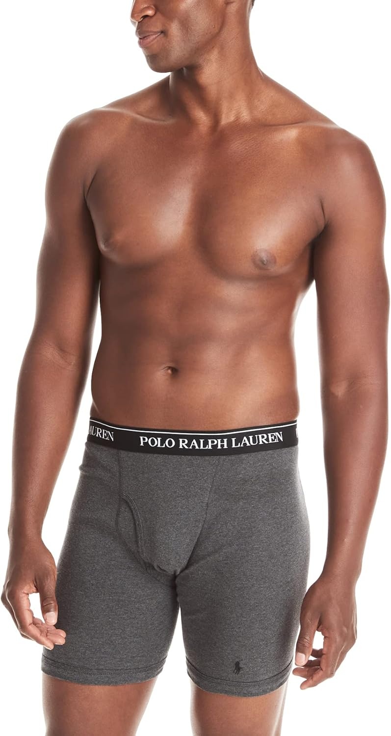 imagePOLO RALPH LAUREN Mens Classic Fit Cotton Boxer Briefs Trunks amp Long Leg Available 3PackAndover HeatherMadison HeatherBlack 3 Pack