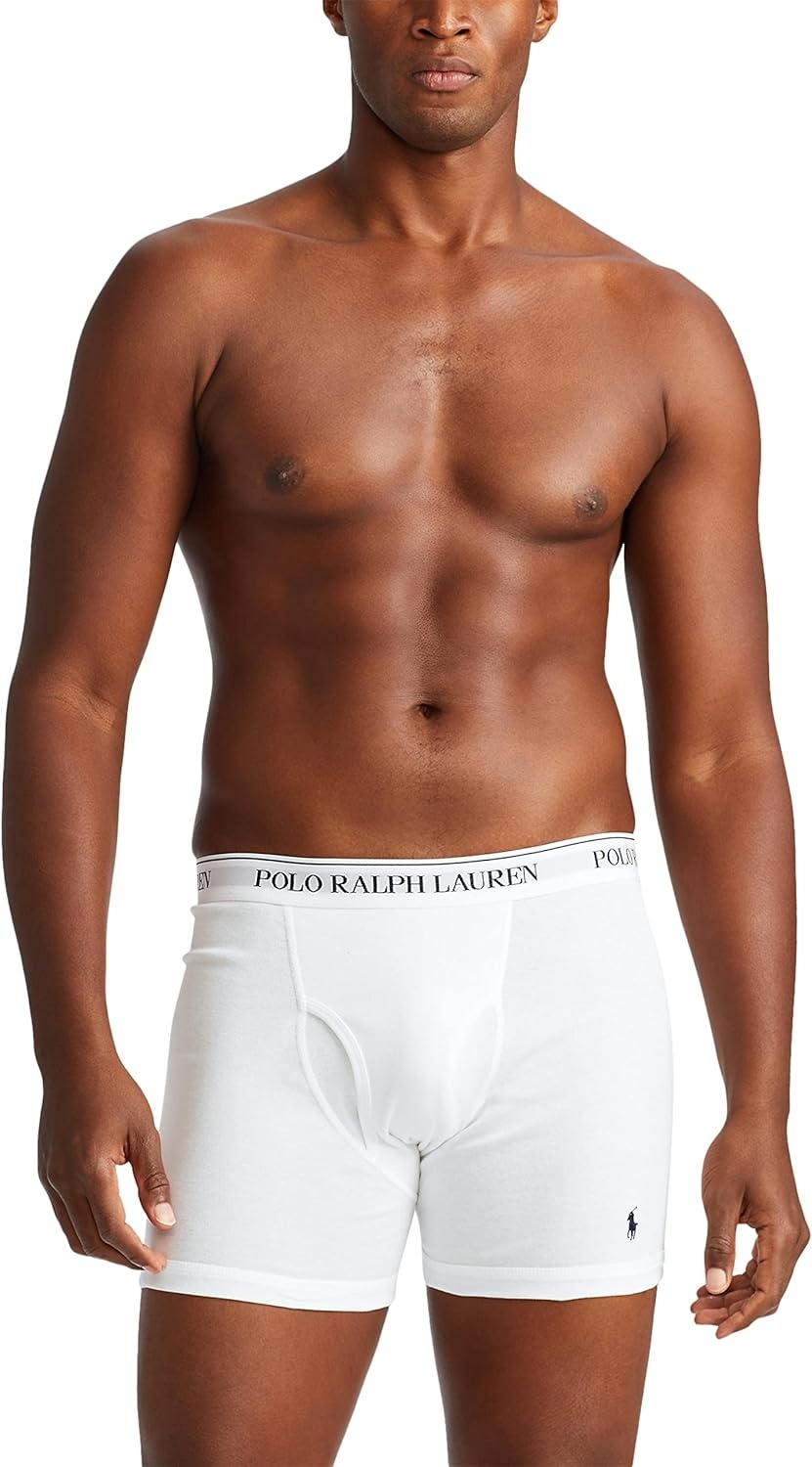imagePOLO RALPH LAUREN Mens Classic Fit Cotton Boxer Briefs Trunks amp Long Leg Available 3PackWhiteNavy 3 Pack