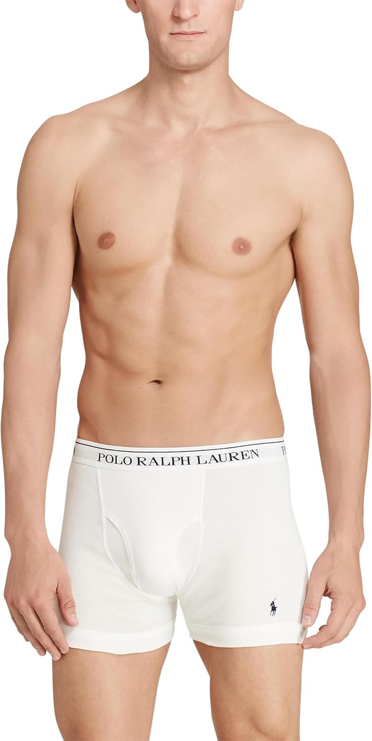 imagePOLO RALPH LAUREN Mens Classic Fit Cotton Boxer Briefs Trunks amp Long Leg Available 3PackWhiteNavy 3 Pack