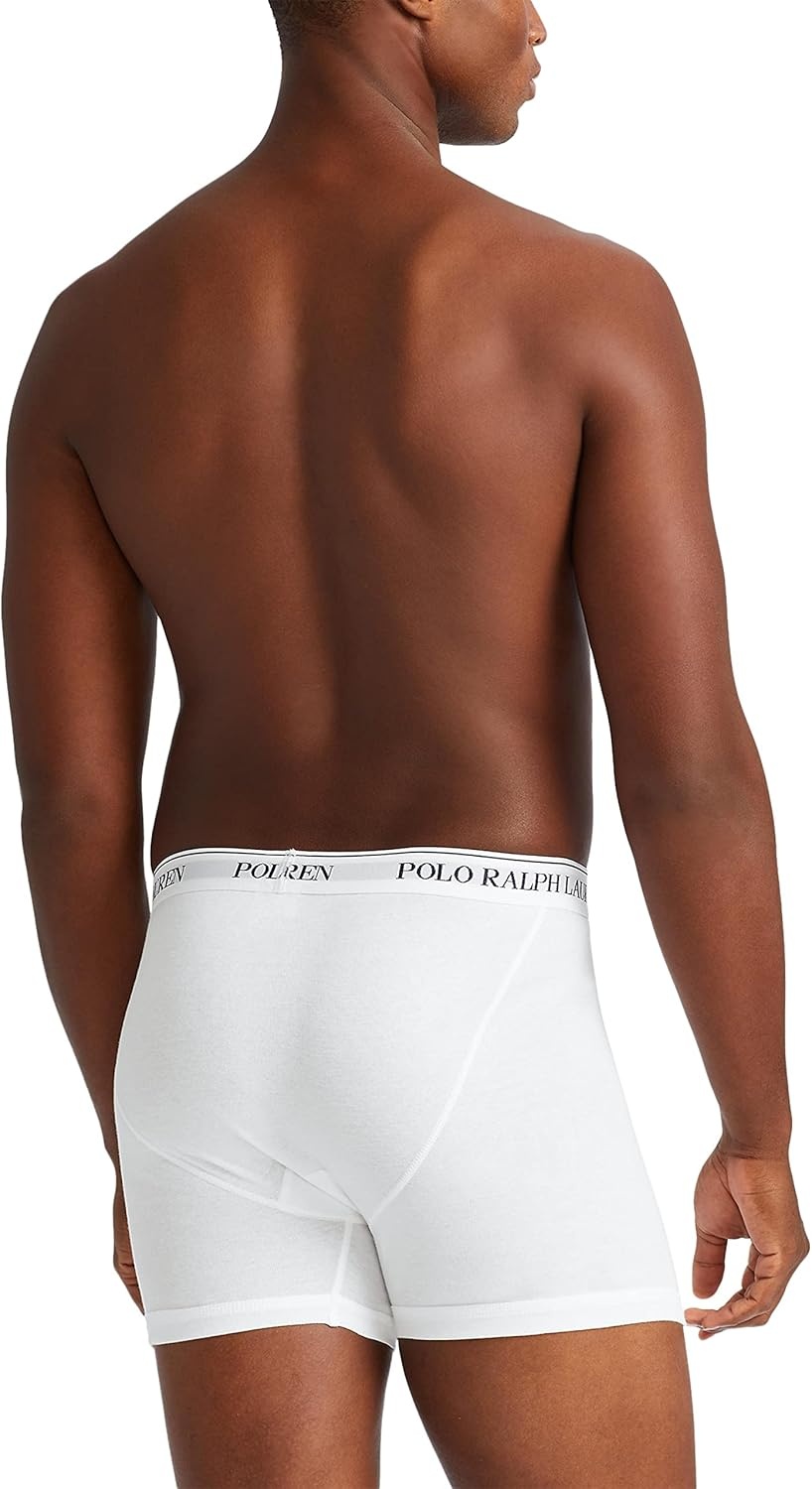 imagePOLO RALPH LAUREN Mens Classic Fit Cotton Boxer Briefs Trunks amp Long Leg Available 3PackWhiteNavy 3 Pack